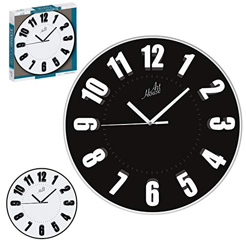 Relógio de Parede Redondo Preto e Branco 25 Cm