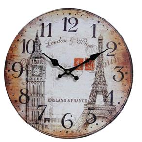 Relógio de Parede Retro Rústico Vintage Retro BIG BEN & TORRE EIFEL CBRN01927