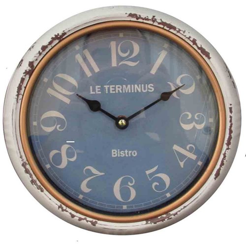 Relógio de Parede Retrô Vintage Le Terminus Bistro Azul