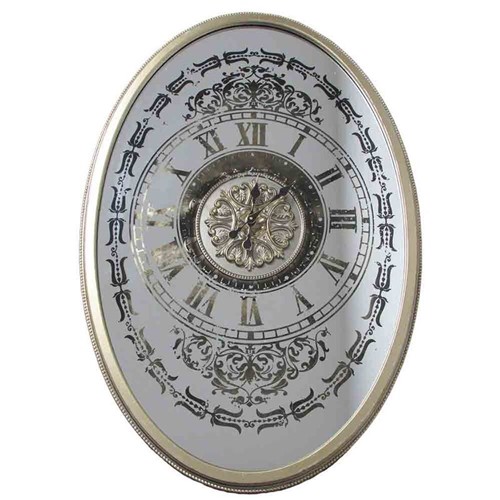 Relógio de Parede Retrô Vintage Oval Prateado Romano
