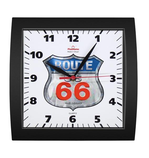 Relógio de Parede Sala Quadrado Route 66 Preto - Plashome