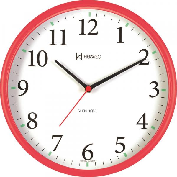 Relógio de Parede Silencioso Redondo Vermelho 26 cm Herweg 6126S-269