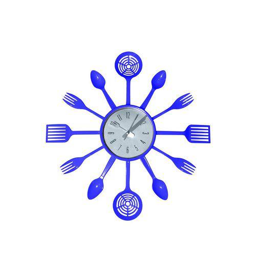 Relógio de Parede Talheres Azul Plástico Natalauz
