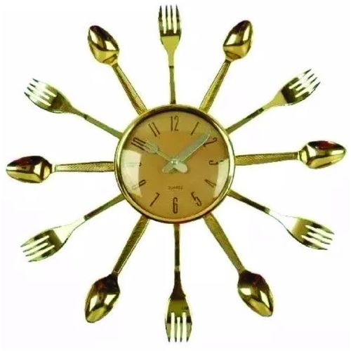 Relógio de Parede Talheres Cozinha Dourado