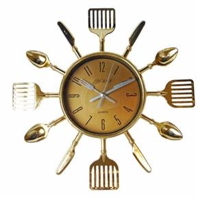 Relógio de Parede Talheres de Cozinha Garfo e Colher Dourado