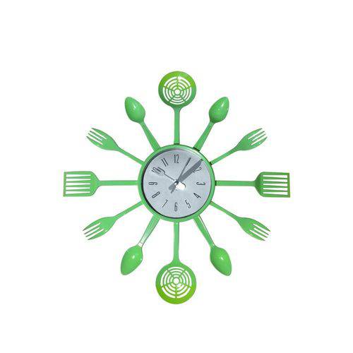 Relógio de Parede Talheres Verde Plástico Natalauz