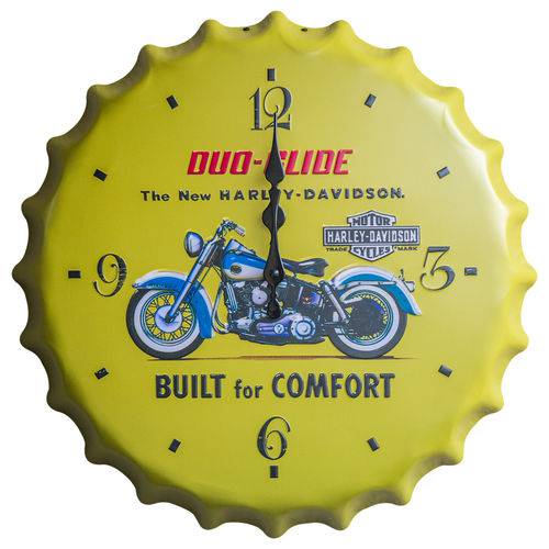 Relógio de Parede Tampa de Garrafa em Metal Ø40cm Alto Relevo Quadro Decorativo Harley Davidson #117