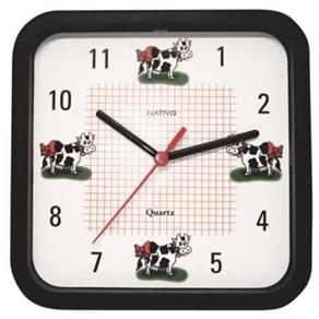 Relógio de Parede Vaquinha Quadrado 21,5x21,5cm Nativo