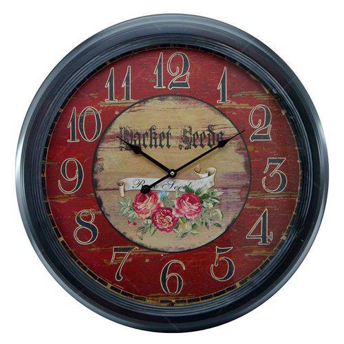 Relógio de Parede Vermelho Floral em Madeira - 62x62 Cm