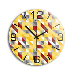 Relógio de Parede Vidro Geometric Amarelo e Vermelho