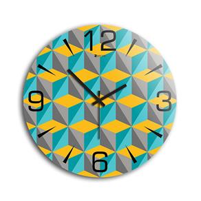 Relógio de Parede Vidro Geometric Turquesa e Amarelo