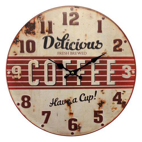 Relógio de Parede Vintage Delicious Café em Metal - 40x40 Cm