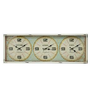 Relógio de Parede Vintage Paris, New York, London Mundi 100x35cm - Bege