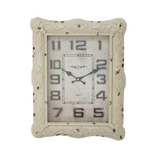 Relógio de Parede Zaire Branco Pátina em Ferro - 48x38 Cm
