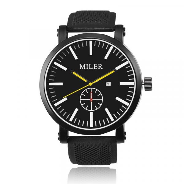 Relógio de Pulso Casual Masculino Miler A8291-01 (Ponteiro Amarelo) - Renascença