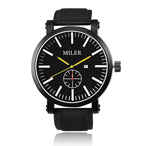 Relógio de Pulso Casual Masculino Miler A8291-01 (Ponteiro Amarelo)