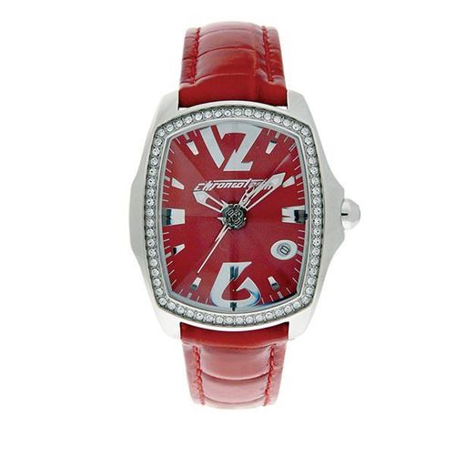 Relógio de Pulso CHRONOTECH PRISMA LADY NIGHT Aço Cristais/Couro Vermelho