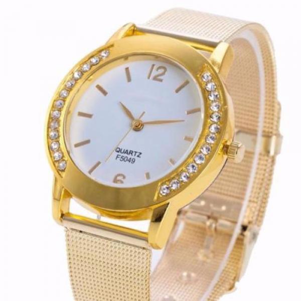 Relógio de Pulso Feminino Aço Inoxidável Dourado Cristal - Outras Marcas