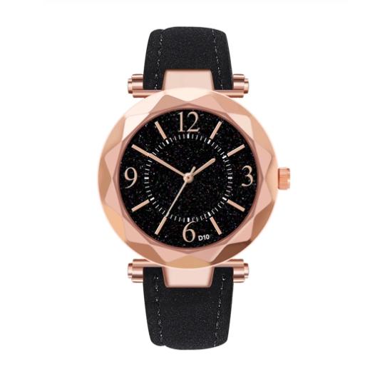 Relógio de Pulso Feminino Quartz de Couro Preto