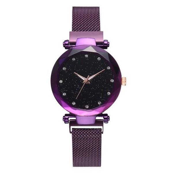 Relógio de Pulso Feminino Roxo Céu Estrelado Pulseira Magnética - Tephea