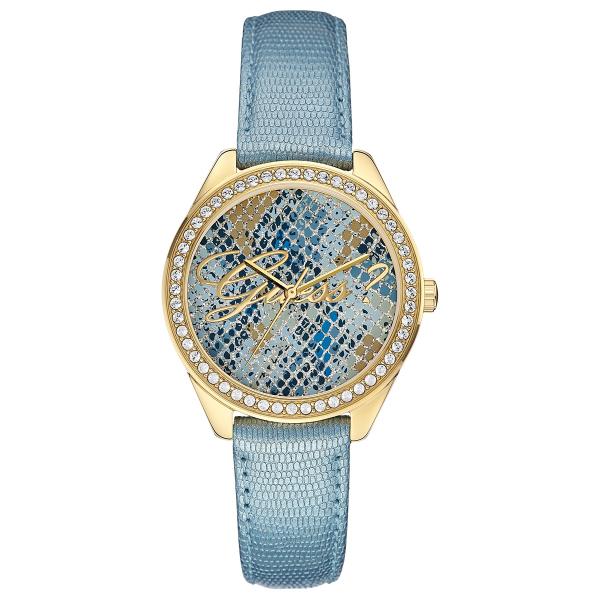 Relógio de Pulso Guess Jeans Feminino W0612L1 com Pulseira de Couro - Dourado e Azul