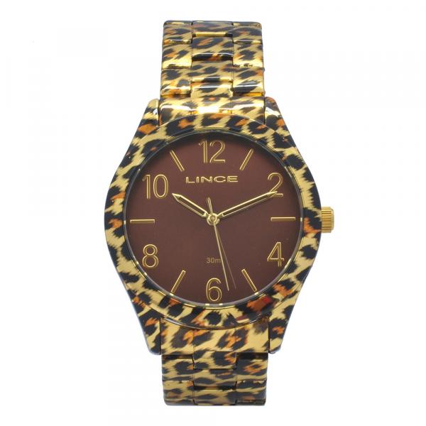 Relógio de Pulso Lince Animal Print Feminino LRB4214L - Dourado e Marrom