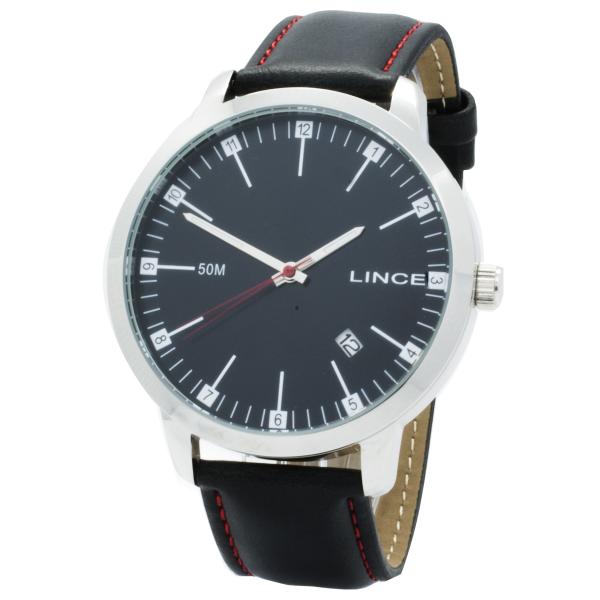 Relógio de Pulso Lince Masculino com Pulseira de Couro MRC4349S P2PV - Prata e Preto