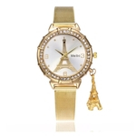 Relógio de Pulso Meibo3 Feminino Dourado Torre Eiffel