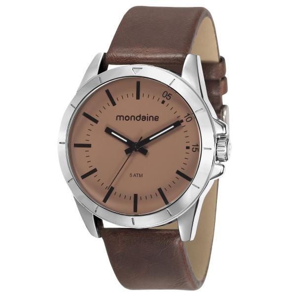 Relógio de Pulso Mondaine Masculino com Pulseira de Couro 76701G0MVNH2 - Prata e Marrom