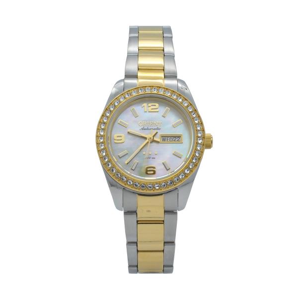 Relógio de Pulso Orient Automático Feminino Misto 559TT008 - Dourado e Prata, Fundo em Madrepérola