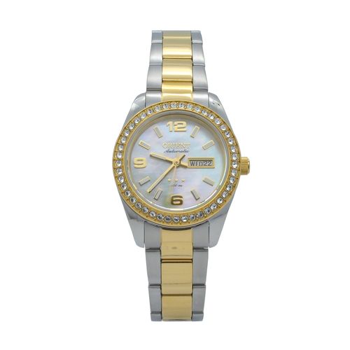 Relógio de Pulso Orient Automático Feminino Misto 559tt008 - Dourado e Prata, Fundo em Madrepérola