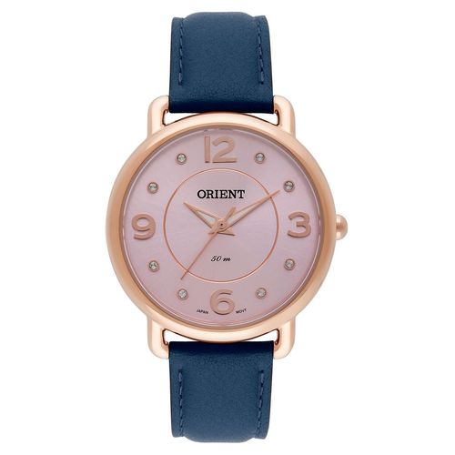 Relógio de Pulso Orient Feminino com Pulseira de Couro Frsc0006 R2dx - Rosé e Azul