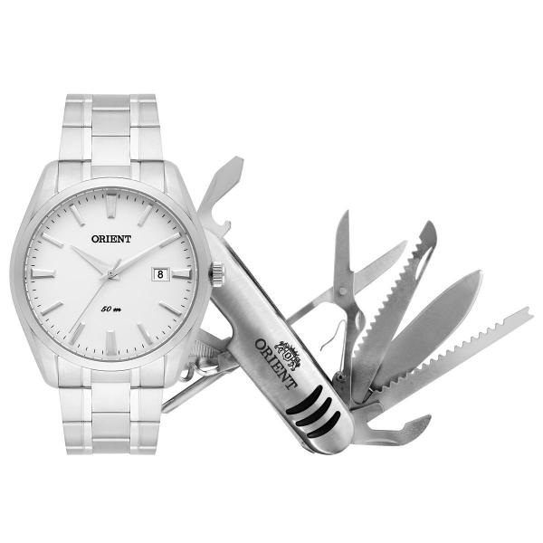Relógio de Pulso Orient Masculino Kit com Canivete Mbss1312 Kw84b1 - Prata