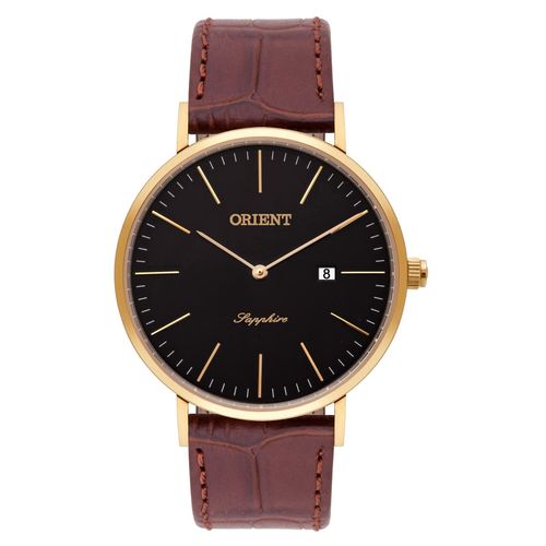 Relógio de Pulso Orient Masculino Slim com Pulseira de Couro Mgscs005 P1nx - Dourado e Marrom