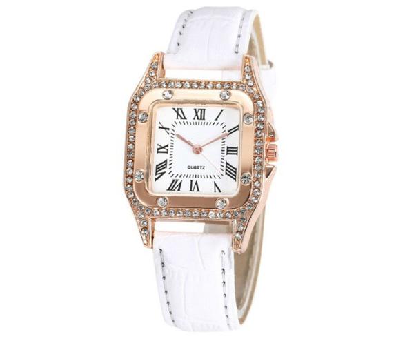 Relógio de Pulso Quadrado Quartz Feminino de Pulseira Couro Branco