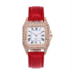 Relógio de Pulso Quadrado Quartz Feminino De Pulseira Couro Vermelho