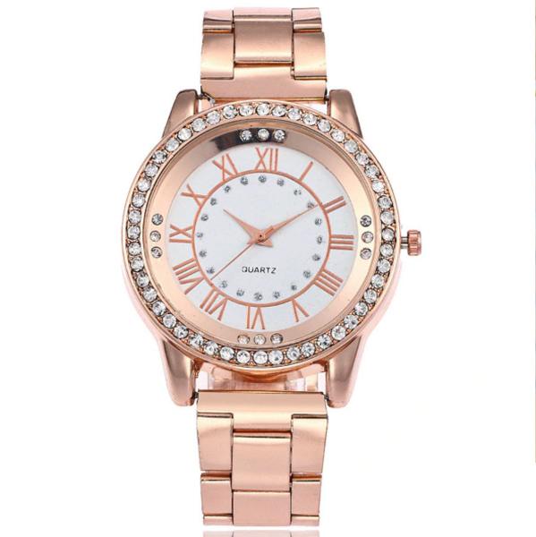 Relógio de Pulso Quartz Feminino Branco e Rosê Pedraria