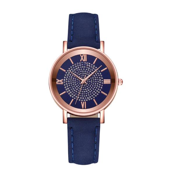 Relógio de Pulso Quartz Feminino de Couro Azul