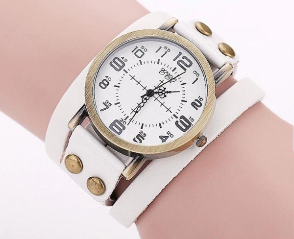 Relógio de Pulso Quartz Feminino de Couro Branco