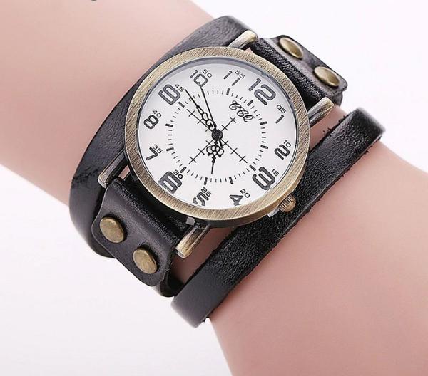 Relógio de Pulso Quartz Feminino de Couro Preto