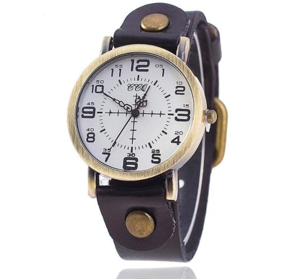 Relógio de Pulso Quartz Feminino de Couro Preto