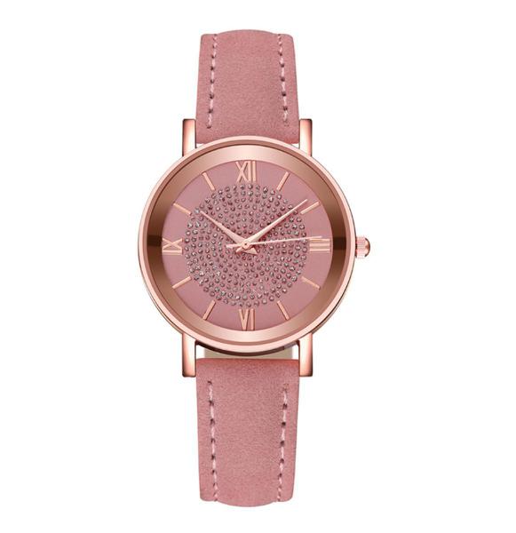 Relógio de Pulso Quartz Feminino de Couro Rosa