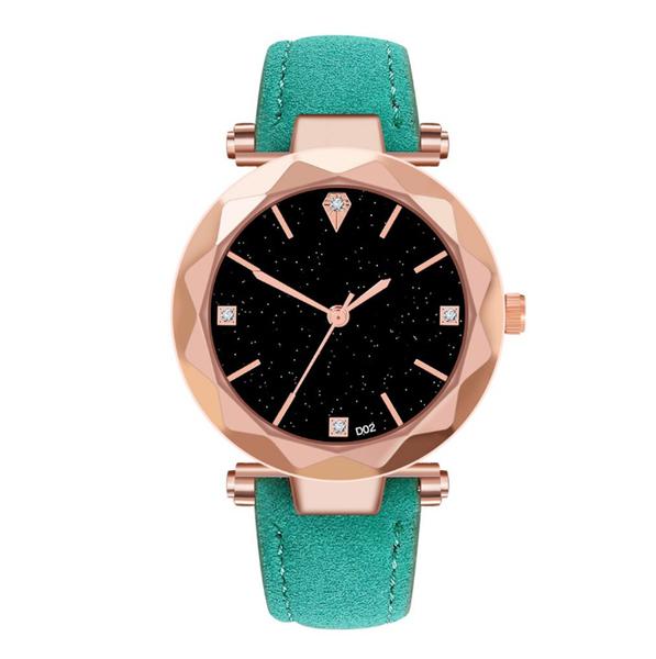 Relógio de Pulso Quartz Feminino de Couro Verde