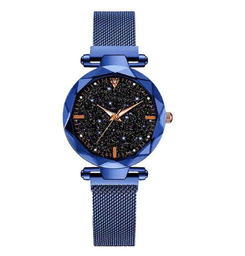 Relógio de Pulso Quartz Feminino de Pulseira Magnética Azul