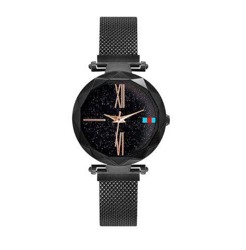 Relógio de Pulso Quartz Feminino de Pulseira Magnética Preto