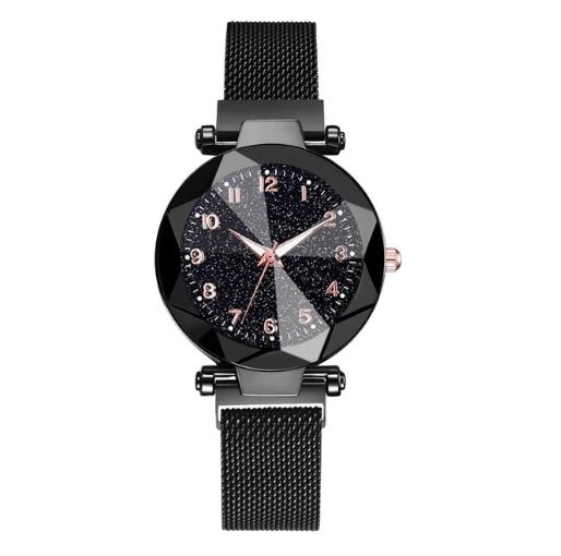 Relógio de Pulso Quartz Feminino de Pulseira Magnética Preto