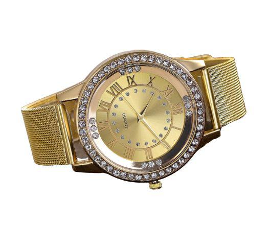Relógio de Pulso Quartz Feminino Dourado com Pedras