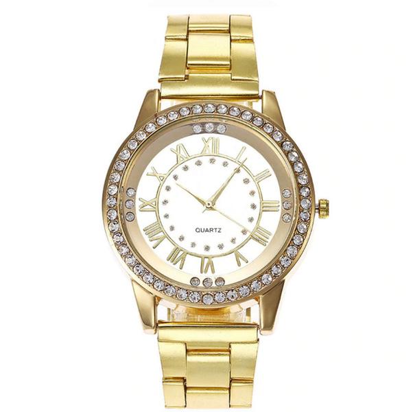 Relógio de Pulso Quartz Feminino Dourado Pedraria