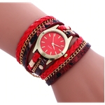 Relógio de Pulso Quartz Feminino Estilo Pulseira Vermelho