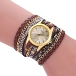 Relógio de Pulso Quartz Feminino Pulseira Marrom e Dourado